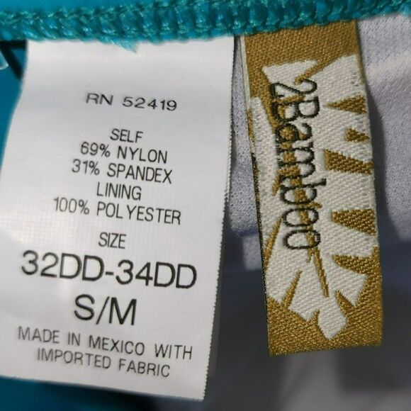 2Bamboo Blue Halter Swim Bikini Top With‎ Metal Design 32DD/34D S/M New - Picture 3 of 7